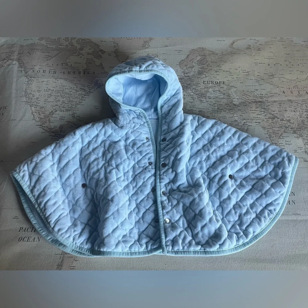 Ralph Lauren Quilted Velour Hooded Cape 9 mo Beryl Blue